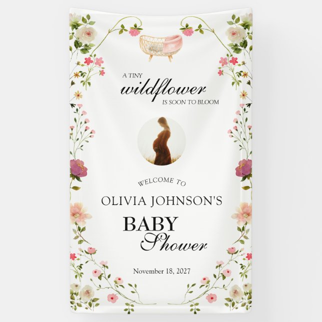 Banderoles Fleur sauvage Chic Floral Boho Blanc Photo (Vertical)