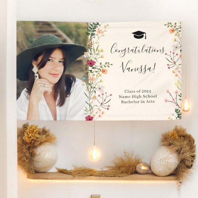 Banderoles Fleur sauvage de Bohême félicitations diplôme (Bohemian wildflowers congratulations graduation banner)