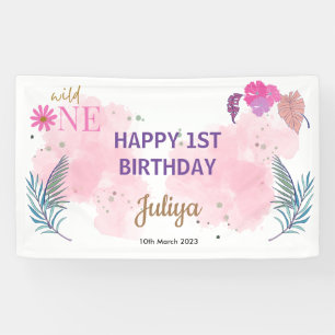 Banderoles fleur sauvage feuille tropicale bébé fille 1er ann
