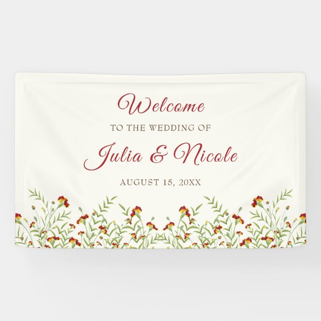 Banderoles Fleur sauvage Jaune Marigold Mariage de feuillage (Horizontal)