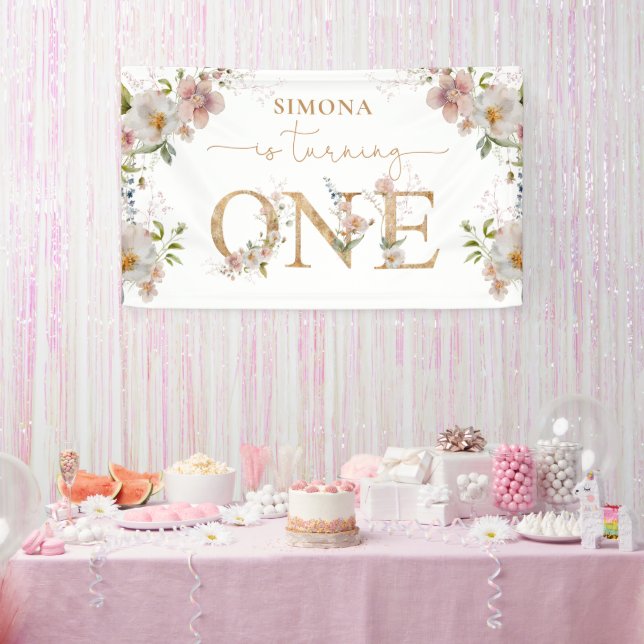Banderoles Fleur sauvage premier anniversaire Wild One rose r (Fête)
