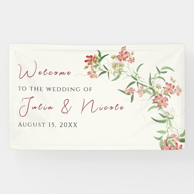 Banderoles Fleur sauvage rose Rose Spring Garland Mariage (Horizontal)