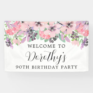 Banderoles Fleur sauvage rose violet 90e anniversaire Bienven