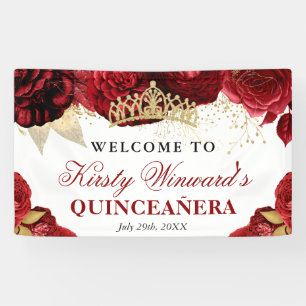 Banderoles Fleurs Aquarelle Rouge et Or Quinceanera
