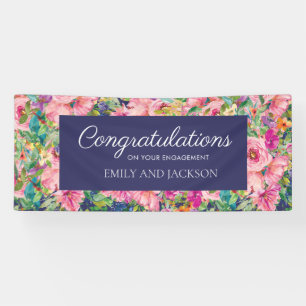 Banderoles Fleurs aquarelles rose bleu pour fiançailles