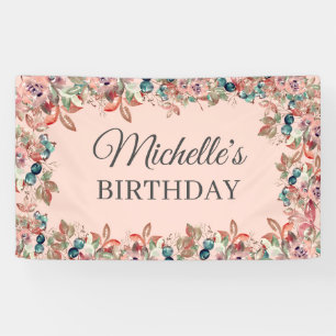 Banderoles Fleurs aquarelles rose et sarcelle pour anniversai