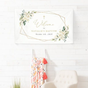 Banderoles Fleurs blanches, Fleurs crème, Bienvenue au baptêm