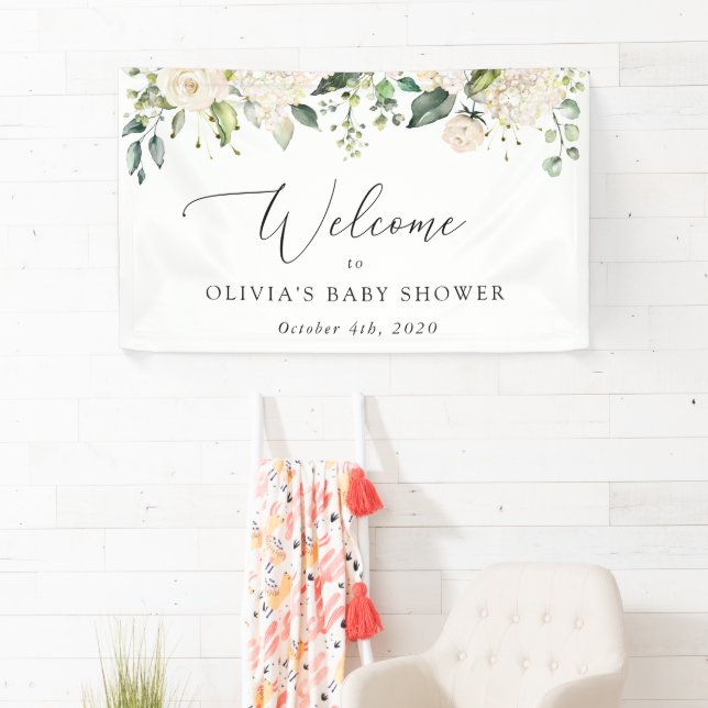 Banderoles Fleurs blanches, Fleurs de crème, Baby shower d'ac (En situation)