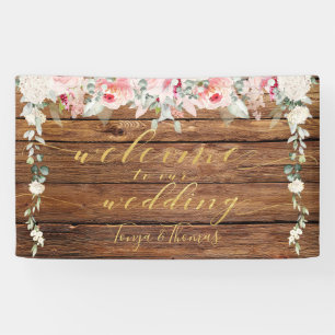 Banderoles Fleurs blush Fancy Gold Calliage Welcome Bois