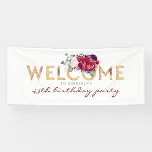 Banderoles Fleurs Bourgogne Typographie Or Anniversaire Bienv