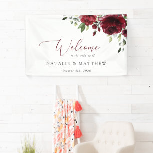 Banderoles Fleurs Bourgognes, Fleurs rouges, Accueil Mariage