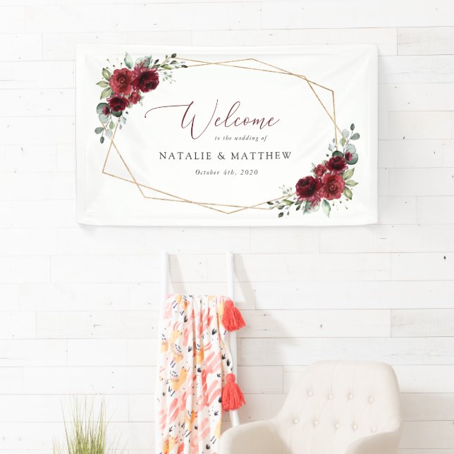Banderoles Fleurs Bourgognes, Fleurs rouges, Accueil Mariage (En situation)