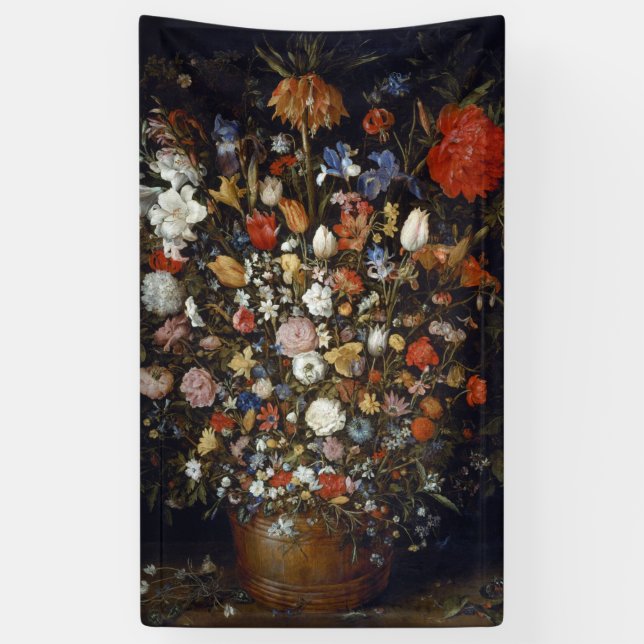 Banderoles Fleurs dans un bâtiment en bois (par Jan Brueghel) (Vertical)