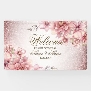 Banderoles Fleurs d'aquarelle rose fêtards Parties scintillan