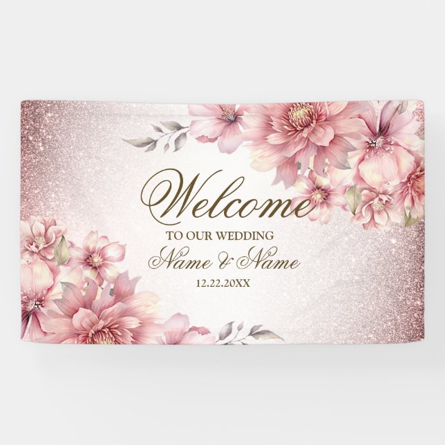 Banderoles Fleurs d'aquarelle rose fêtards Parties scintillan (Horizontal)