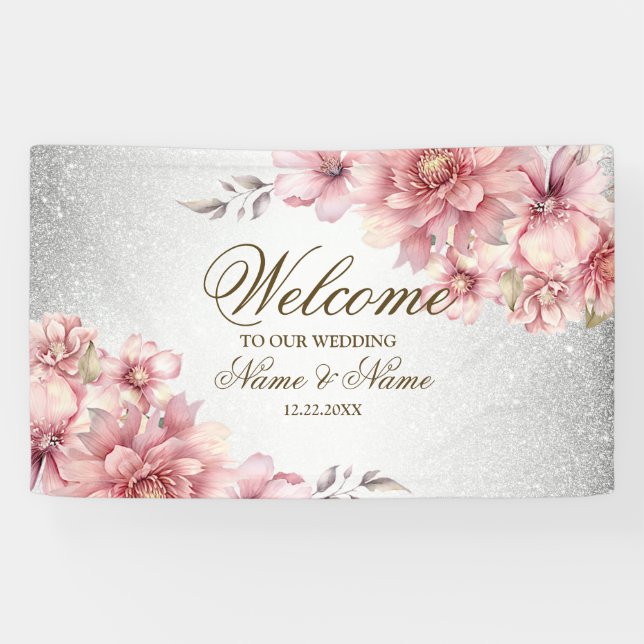 Banderoles Fleurs d'aquarelle rose fêtards Parties scintillan (Horizontal)