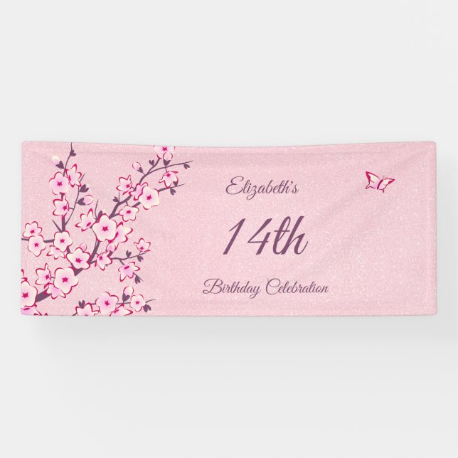 Banderoles Fleurs de cerisier papillon Parties scintillant ro (Horizontal)