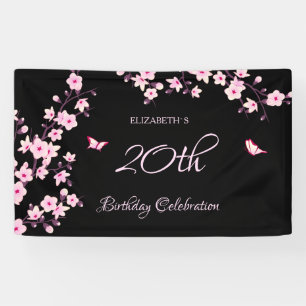 Banderoles Fleurs de cerisier papillon rose noir