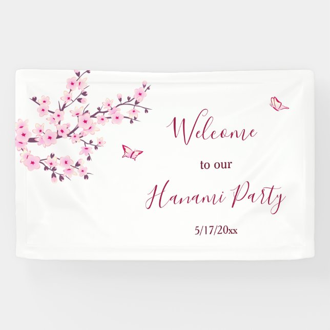 Banderoles Fleurs de cerisier rose blanc Personnaliser (Horizontal)