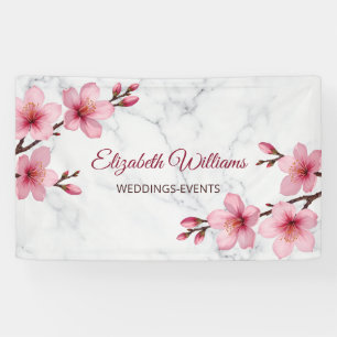 Banderoles Fleurs de cerisier roses sur marbre gris