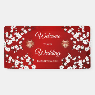 Banderoles Fleurs de cerisiers blancs Mariage chinois rouge