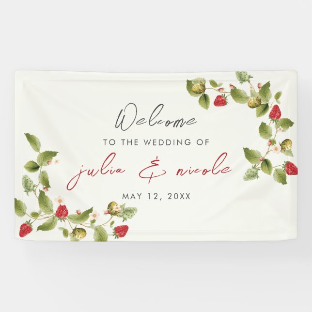 Banderoles Fleurs de fraises rouges sucrées Mariage (Horizontal)