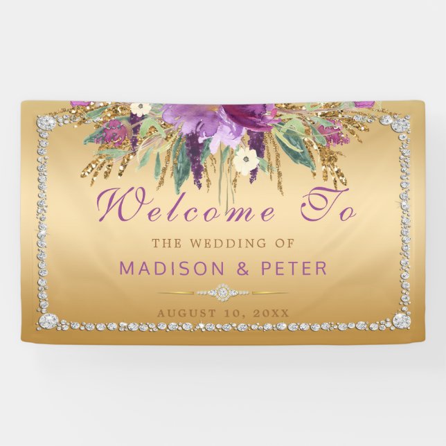 Banderoles Fleurs de Parties scintillant violet Diamants Mari (Horizontal)