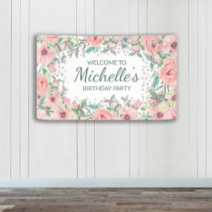 Banderoles Fleurs de printemps roses pour anniversaire
