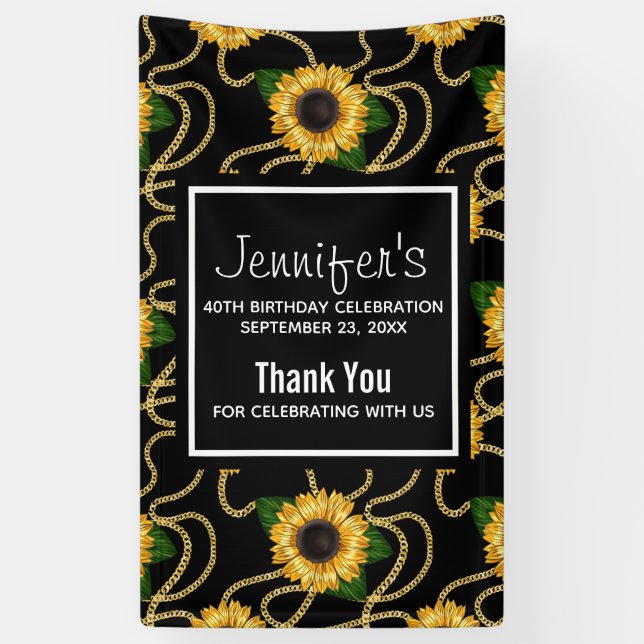 Banderoles Fleurs de soleil Jaunes Classé Motif élégant Anniv (Vertical)