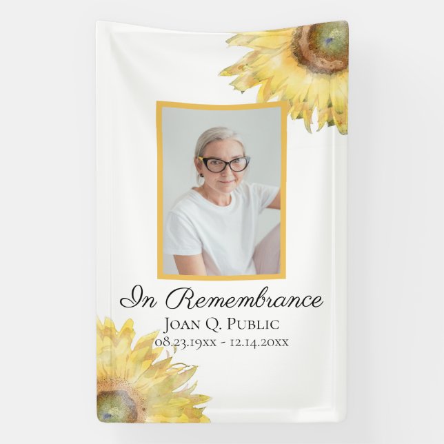 Banderoles Fleurs de soleil jaunes Fête de la vie funéraire (Verticale)
