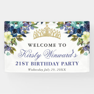 Banderoles Fleurs d'été bleues et navy pour un anniversaire