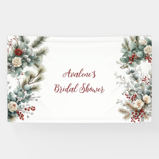 Banderoles Fleurs d'hiver Rose Rouge Blanche Mariage (Horizontal)