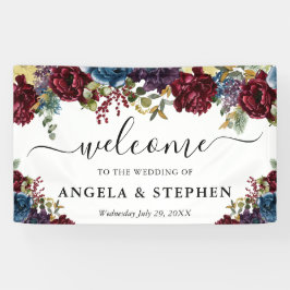 Banderoles Fleurs d'hiver Rouge et Marine Accueil Mariage