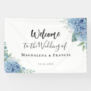 Banderoles fleurs d'hortensia bleu mariage de bienvenue