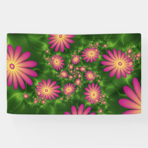 Banderoles Fleurs Imaginaires roses Art Fractal Abstrait mode