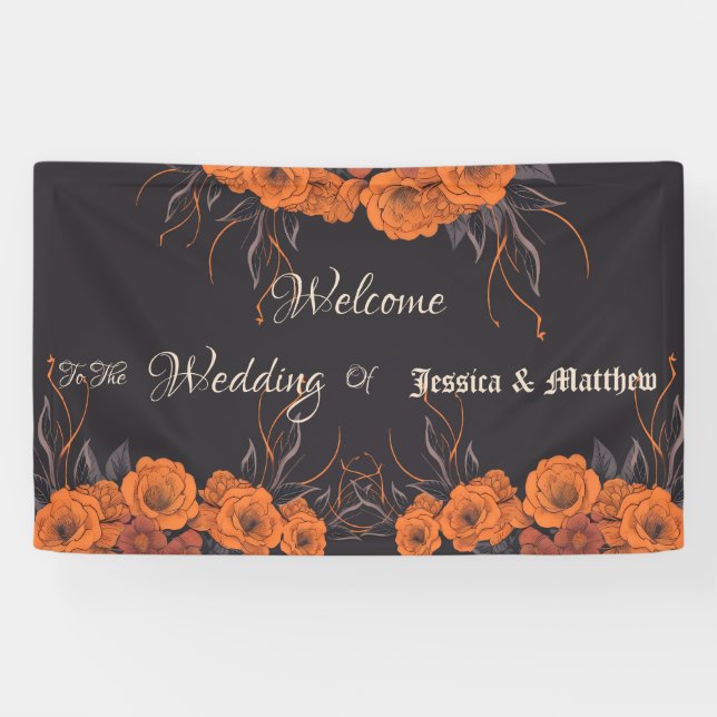 Banderoles Fleurs orange Mariage élégant (Horizontal)