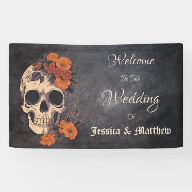 Banderoles Fleurs orange Mariage élégant (Horizontal)