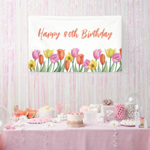 Banderoles Fleurs pour 80e anniversaire Pastel Printemps