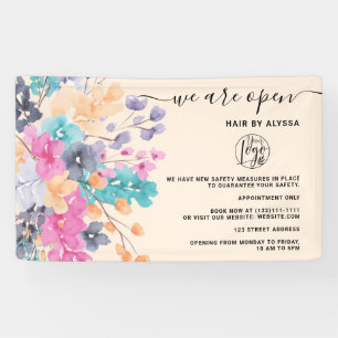 Banderoles Fleurs roses de campagne aquarelle Nous sommes ouv