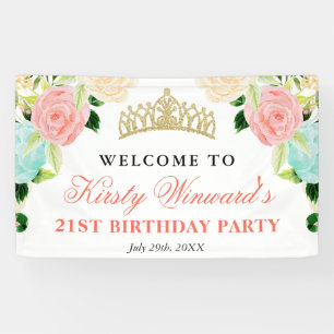 Banderoles Fleurs roses et menthe Fête d'anniversaire de bien