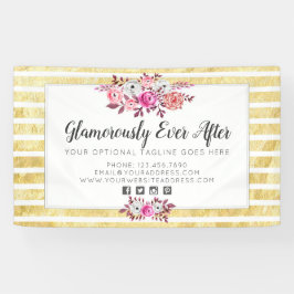 Banderoles Fleurs roses et or Glam aquarelle rayure moderne