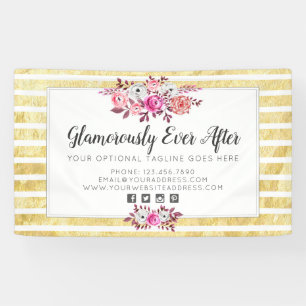 Banderoles Fleurs roses et or Glam aquarelle rayure moderne