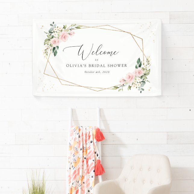 Banderoles Fleurs roses, Fleurs blanches, Boho, Bienvenue nup (En situation)