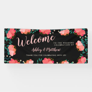 Banderoles Fleurs roses romantiques Accueil Mariage