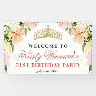Banderoles Fleurs Roses Tropicales Bienvenue Fête d'Anniversa