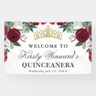 Banderoles Fleurs Rouges et Blanches d'Hiver Quinceanera