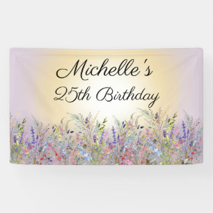 Banderoles Fleurs sauvages aquarelle soleil violet Anniversai