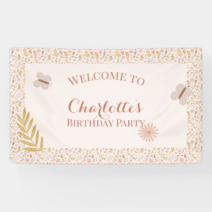 Banderoles Fleurs sauvages Pastel Rose aux papillons