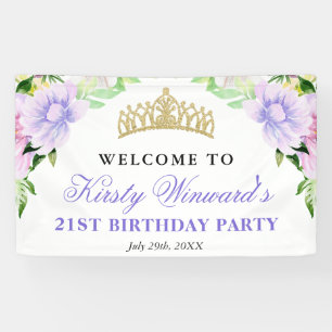 Banderoles Fleurs violettes à l'aquarelle Bienvenue Fête d'an