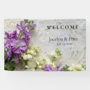 Banderoles Fleurs violettes et blanches sur de vieilles dente